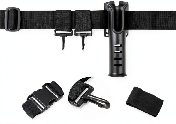 Timsec Adjustable Fishing Waist Belt and Rod Holder Black Nylon-1